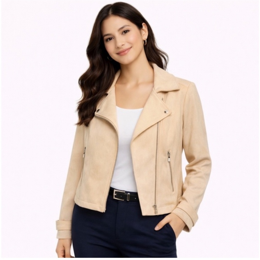 NWOT‎ Laundry by Shelli Segal Yellow Suede Moto Jacket, Size Small